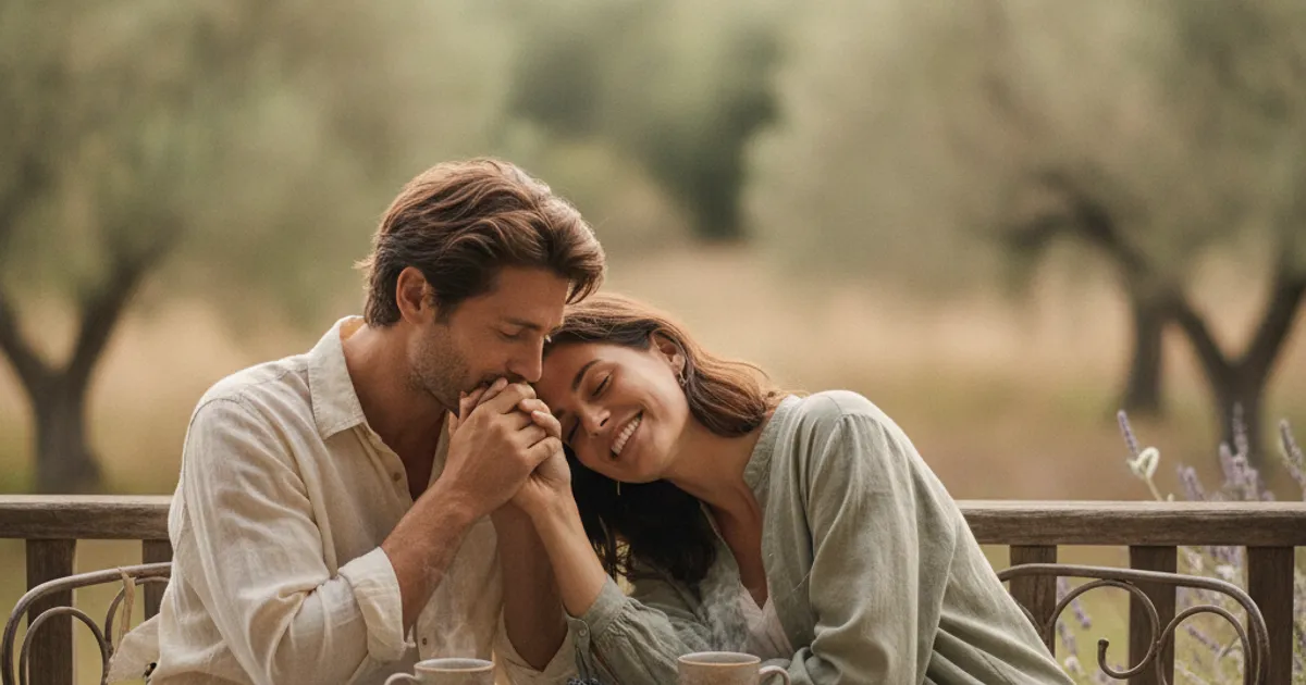 Un couple souriant et détendu, partageant un moment intime et complice, loin de toute pression de performance.
